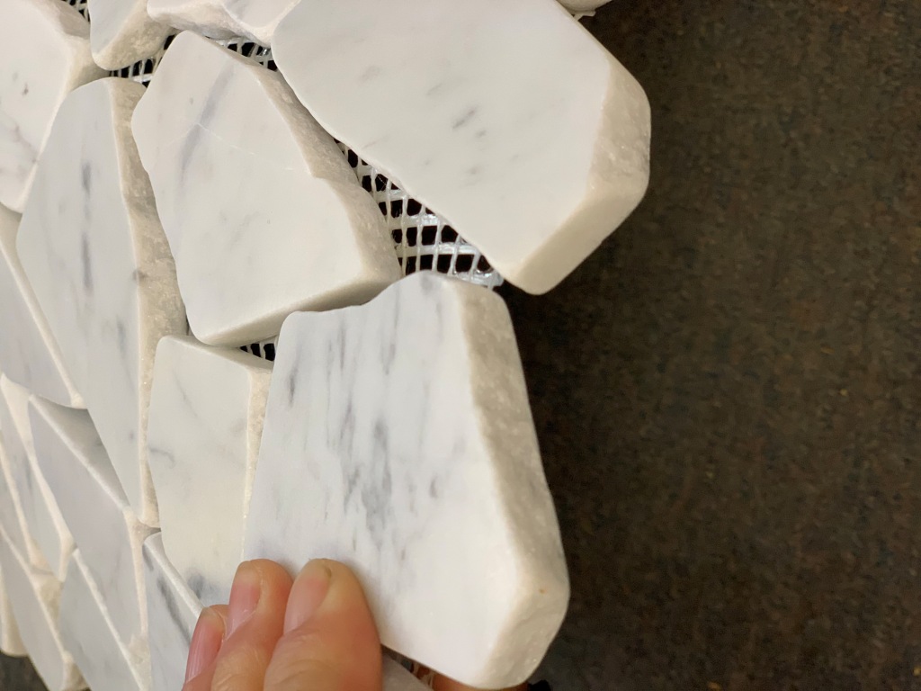 Carrara White 12X12 Interlocking Flat Pebble Tile