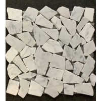 Carrara White 12X12 Interlocking Flat Pebble Tile