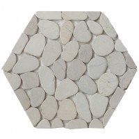 Honey Interlocking White Hexagon Shape Pebble Floor Tile
