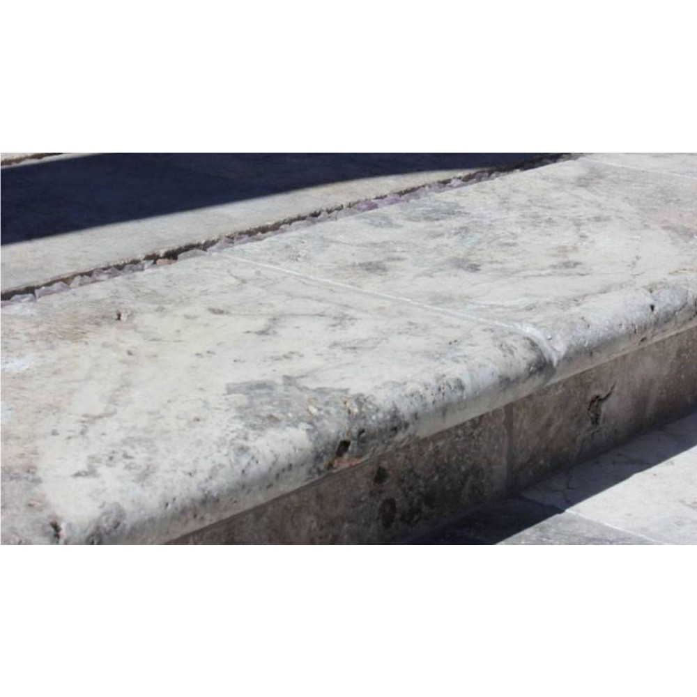Silver Travertine 12X24 Honed Unfilled Brushed Double Bullnose Pool Coping