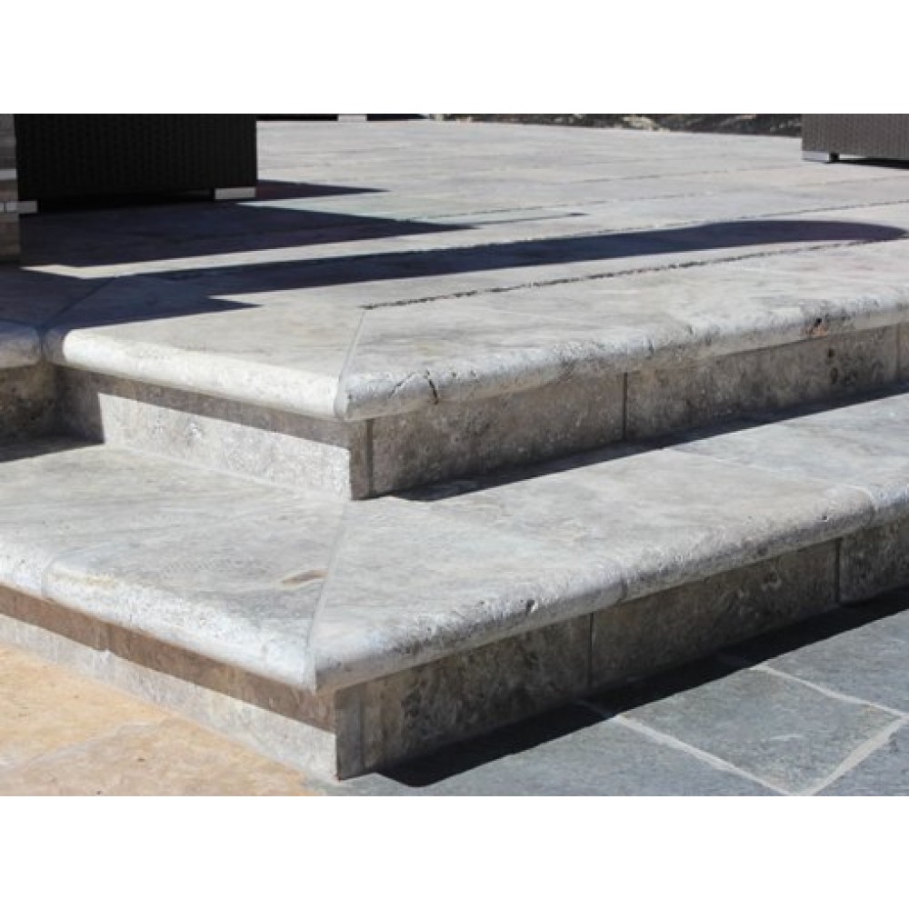 Silver Travertine 16X24 Honed Unfilled One Long Side BullNose Pool Coping