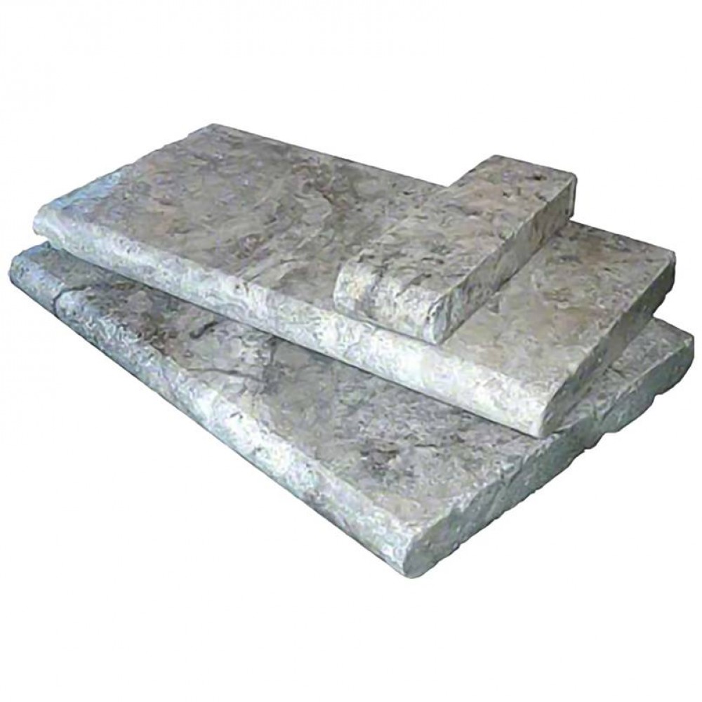 Silver Travertine 16x24 Honed Unfilled Brushed Eased Edges Pool Coping