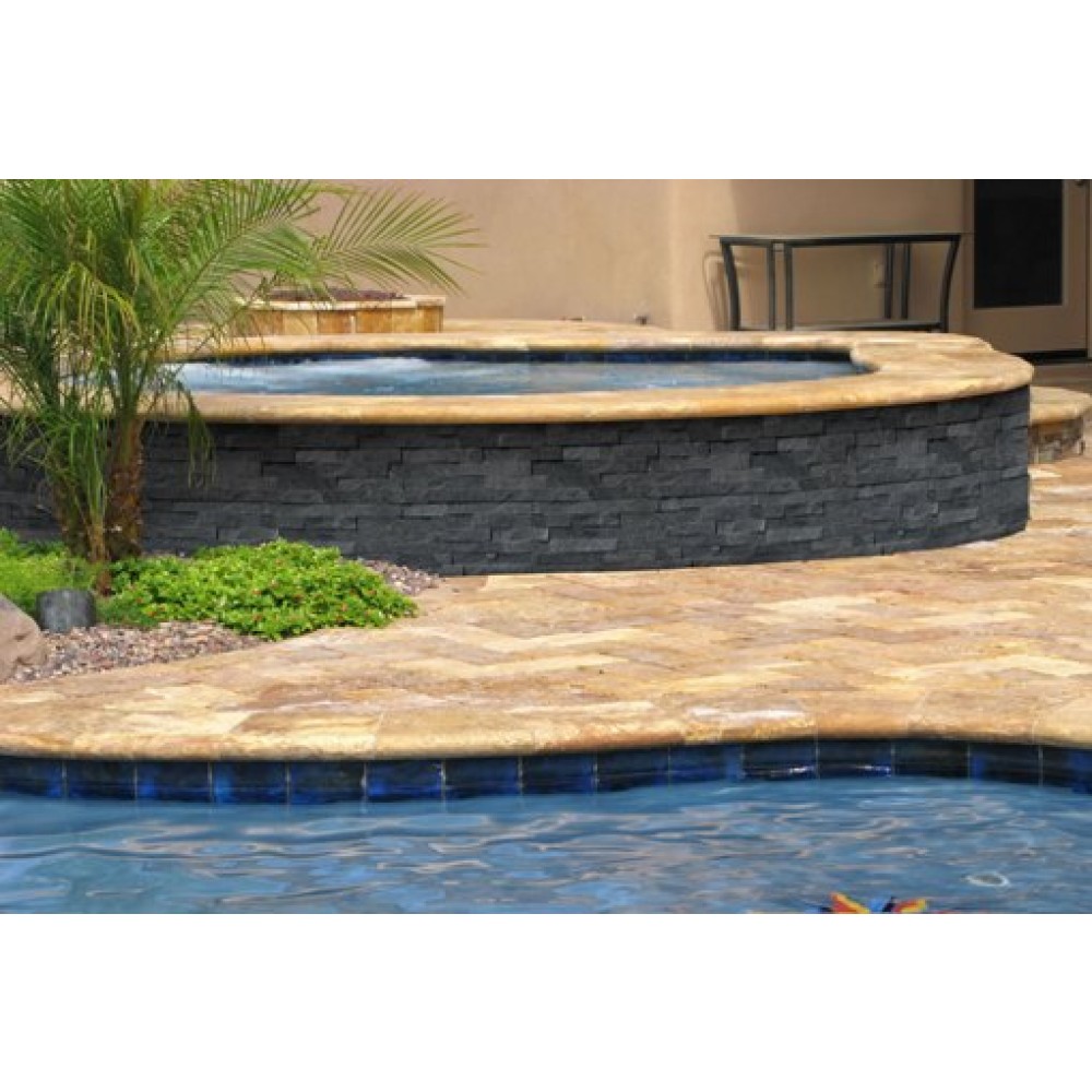 Tuscany Porcini 12X24 Honed Unfilled Brushed One Long Side Bullnose Pool Coping