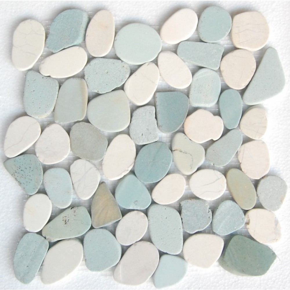 White & Green Mix Natural 12X12 Interlocking Indonesia Flat Pebble Tile