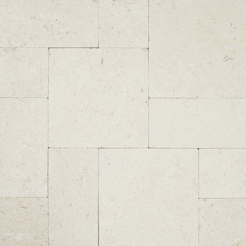 Mayra White French Pattern 16 Sft x 10 Tumbled Limestone Pavers
