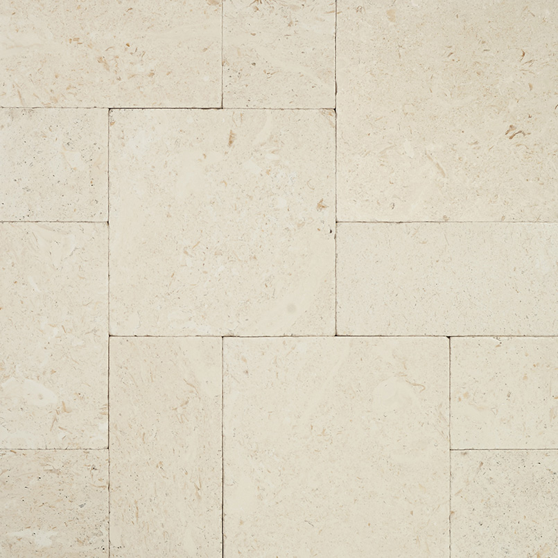 Mayra White French Pattern 16 Sft x 10 Tumbled Limestone Pavers