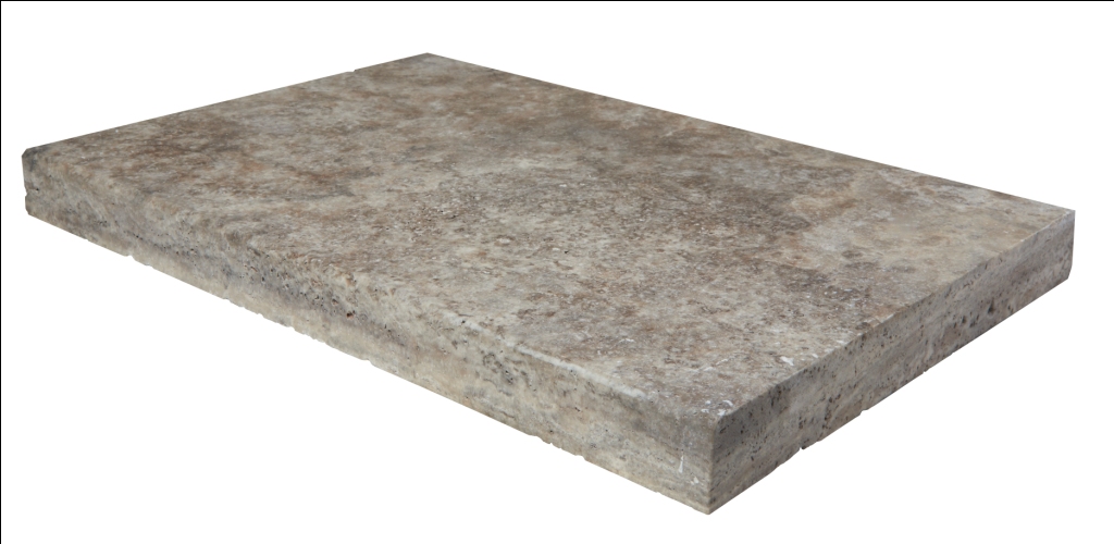 Silver Travertine 12X24 Honed Unfilled Brushed Eased Edges Pool Coping