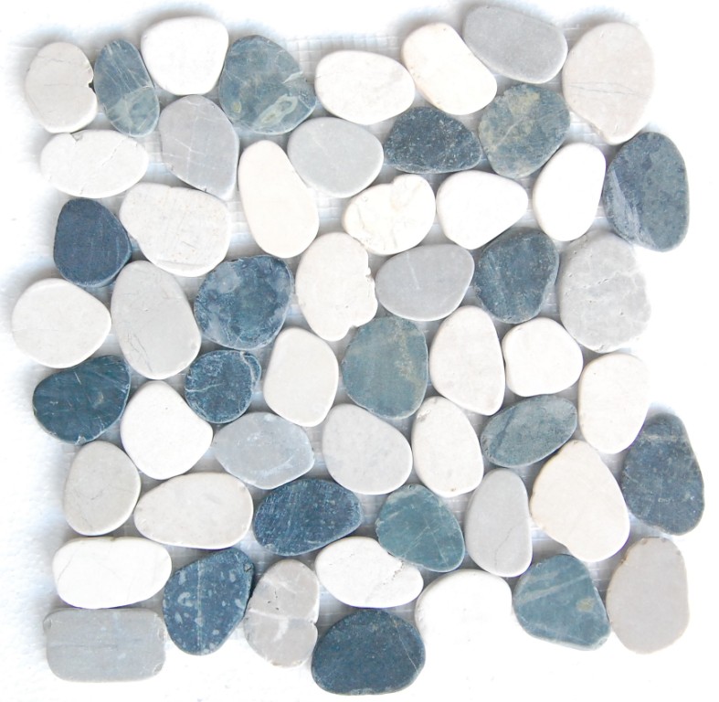 White & Grey Mix Natural 12X12 Interlocking Indonesia Flat Pebble Tile